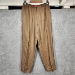 Shamask 100% Silk Elastic Waist‎ Zip Closure Flowy Pants Tan Size 2 Small